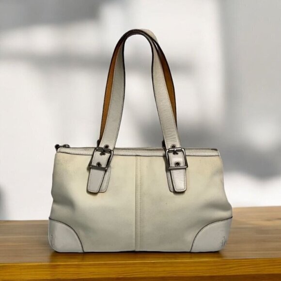 Coach Satchel Reversible Handles Ivory Canvas/Leather Trim M042-1834 - Picture 1 of 13